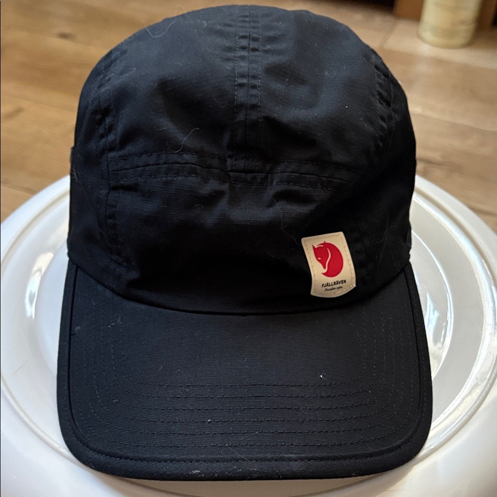 Fjallraven Black Nylon Hat with Red Logo Patch